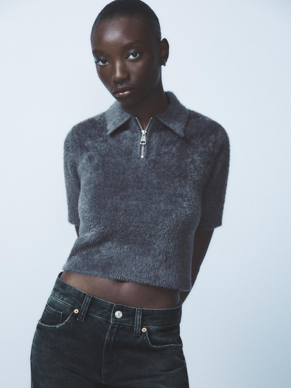 Zara Faux Fur Polo Top M